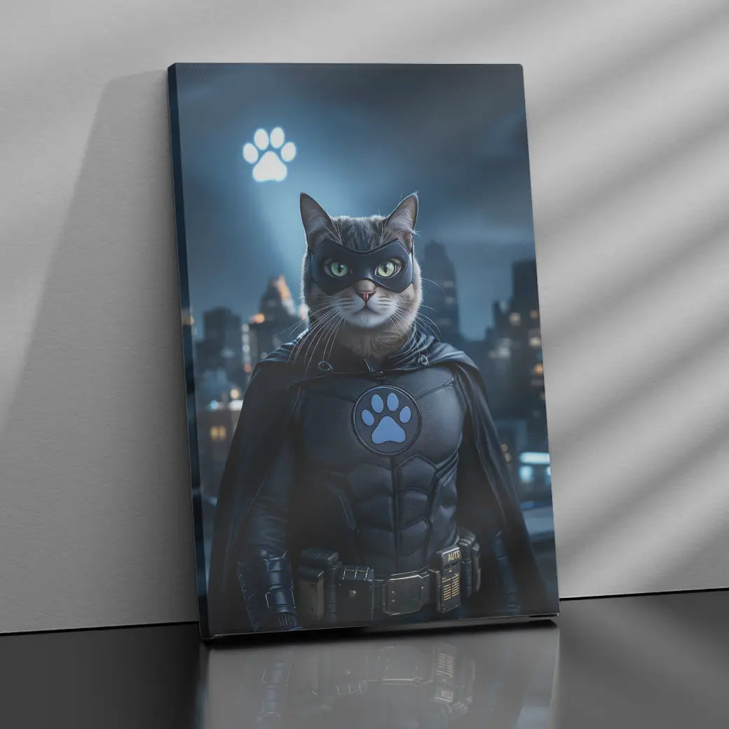 Superhero cat portrait pet personalized catwoman batman