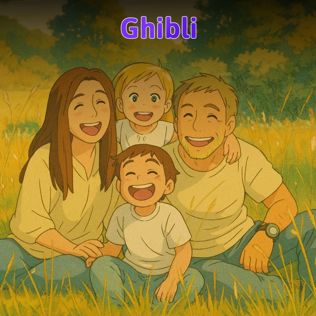 family in Ghibli style
