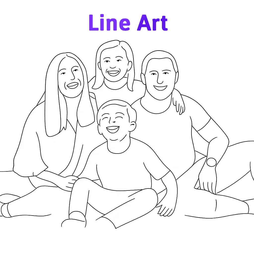 Line art of a family sitting together with 'Line Art' text above.