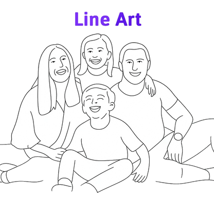 Line art of a family sitting together with 'Line Art' text above.