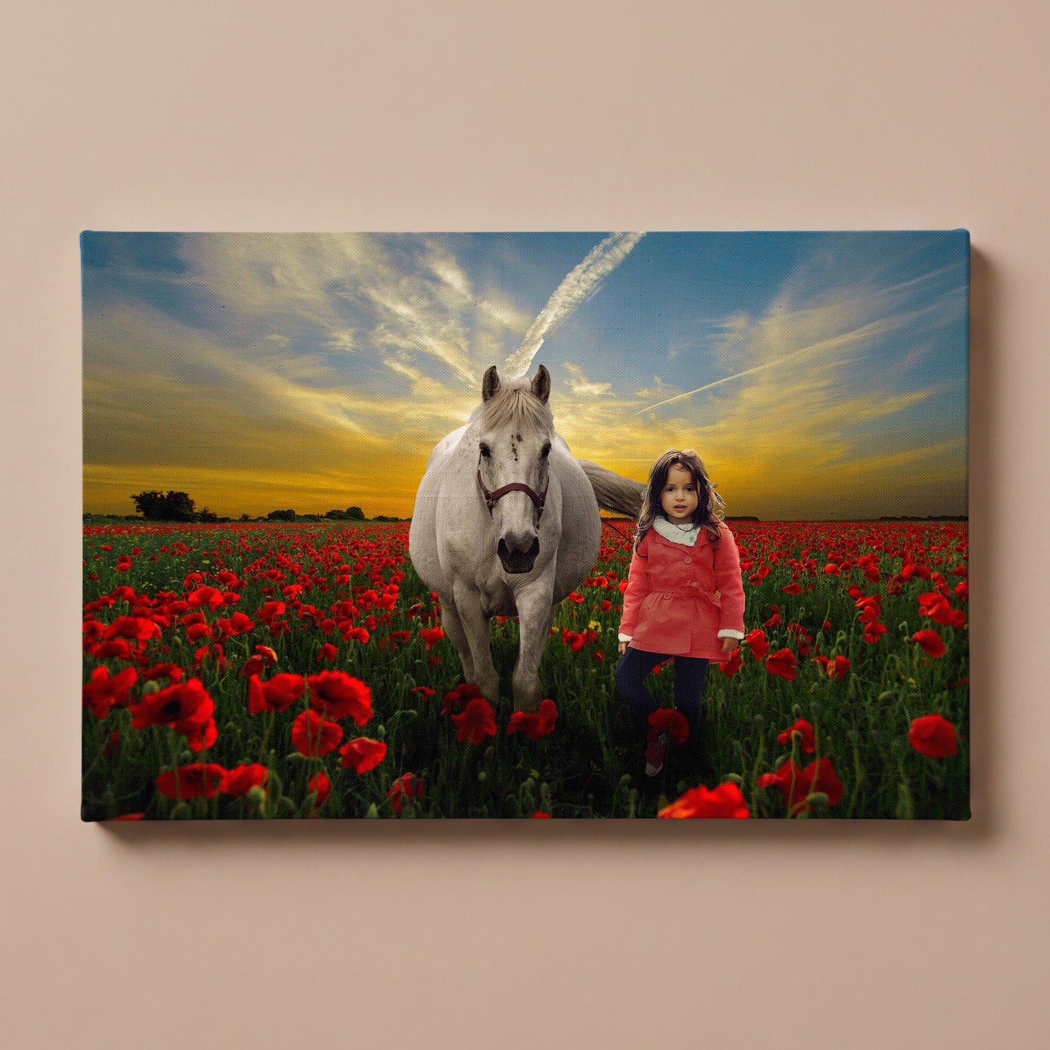 Personalized Horse in Flower Field portrait canvas