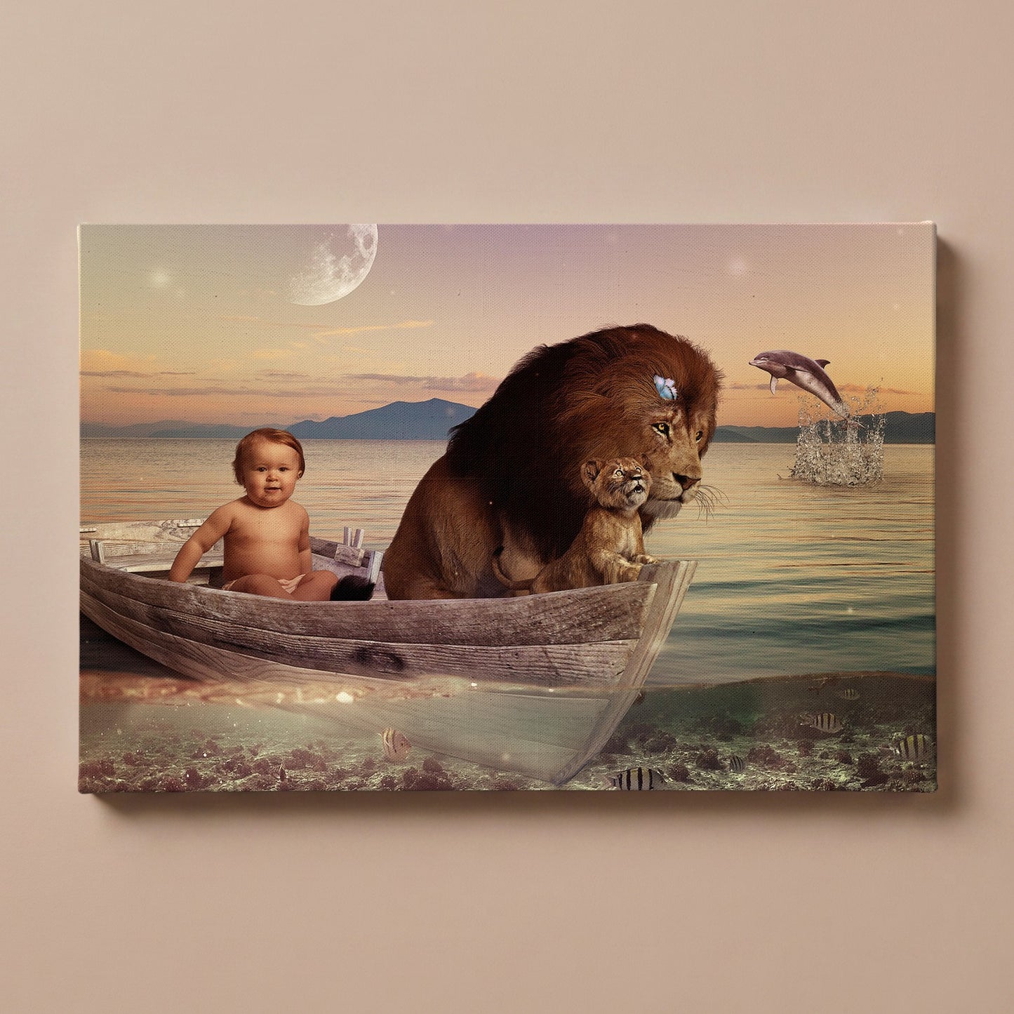 Personalized Lion Boat portrait canvas
