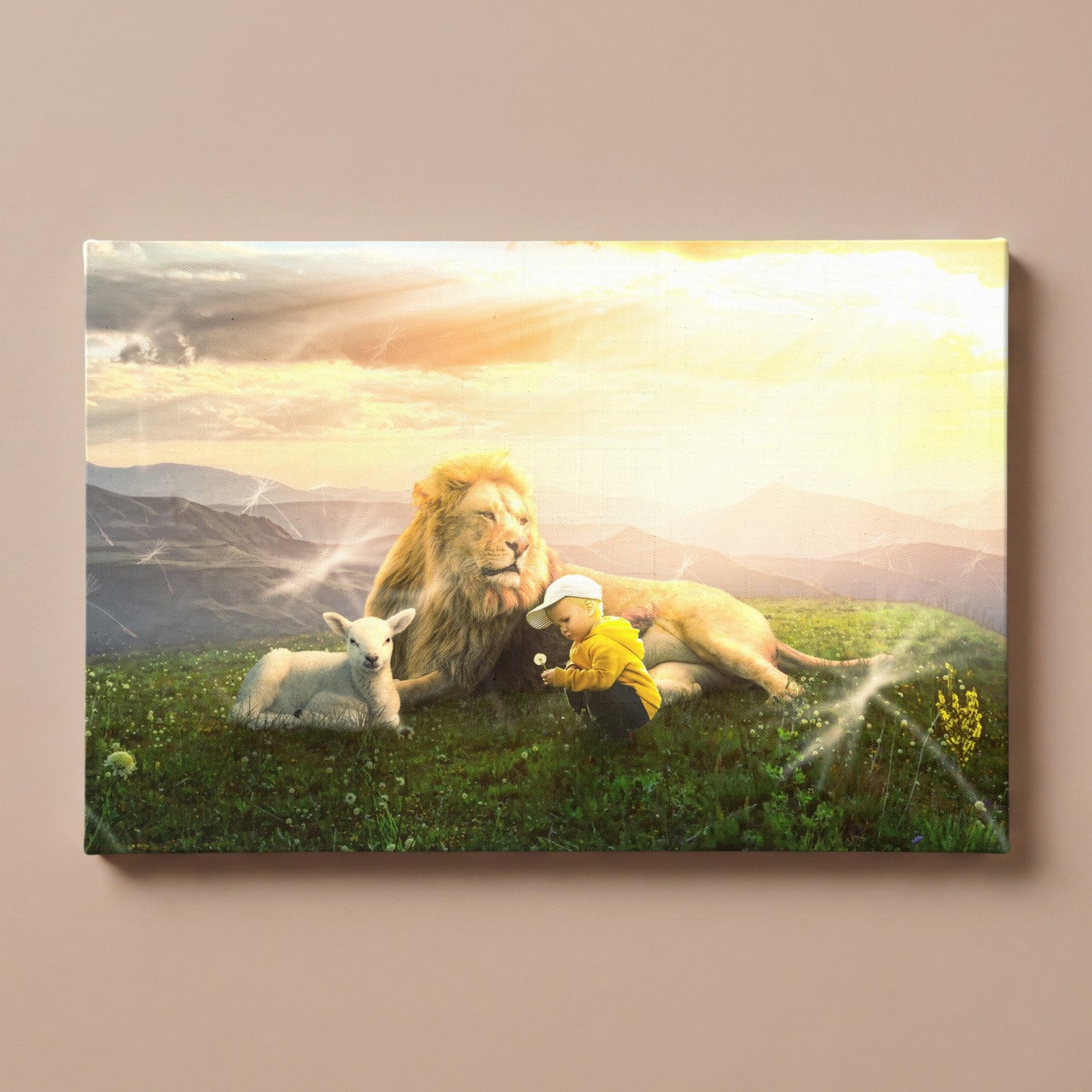 Personalized Lion and Lamb portrait canvas