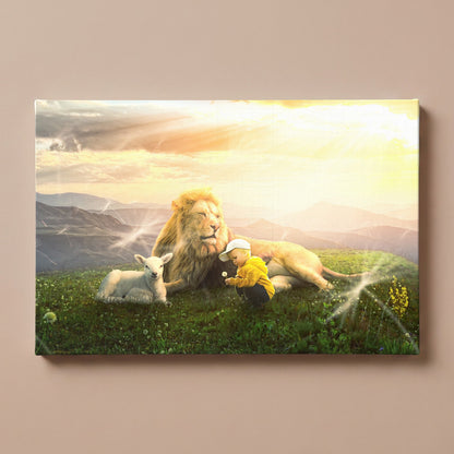 Personalized Lion and Lamb portrait canvas