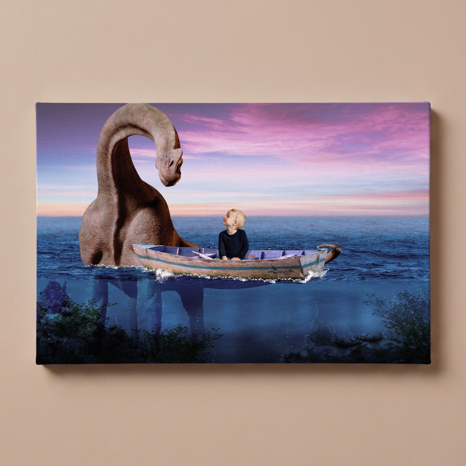Personalized Dino Boat portrait canvas