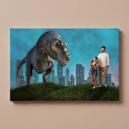 Personalized Dino City portrait canvas