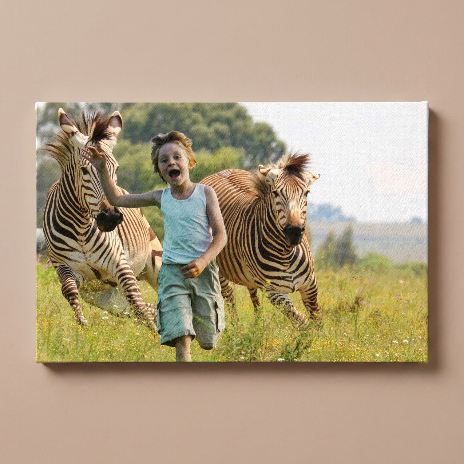 Personalized Running Zebras portrait canvas