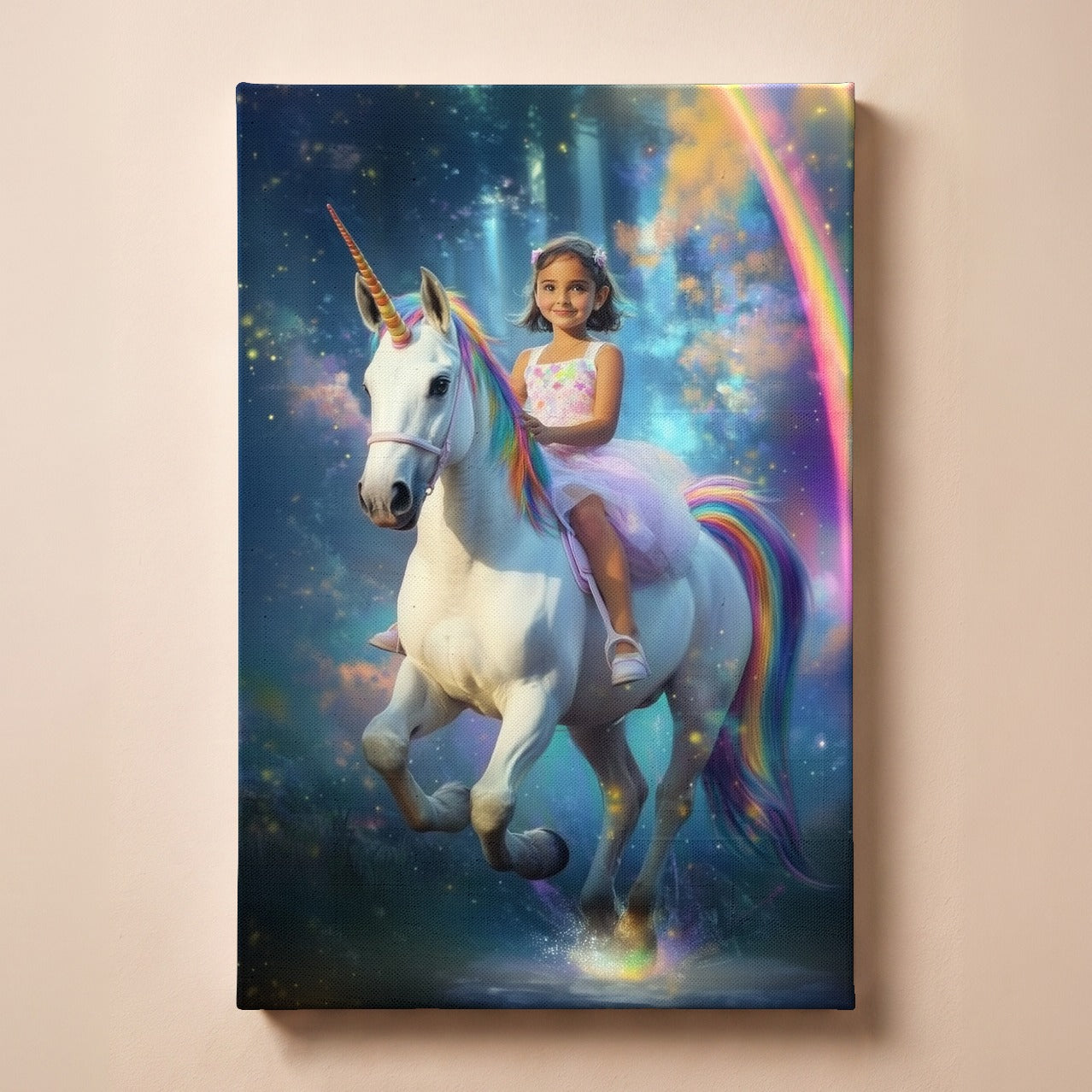 Personalized Riding the Unicorn portrait canvas