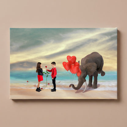 Personalized Loving Elephant portrait canvas