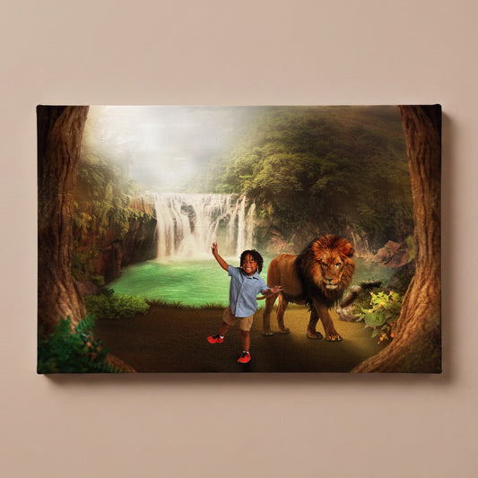 Personalized Jungle Lion portrait canvas