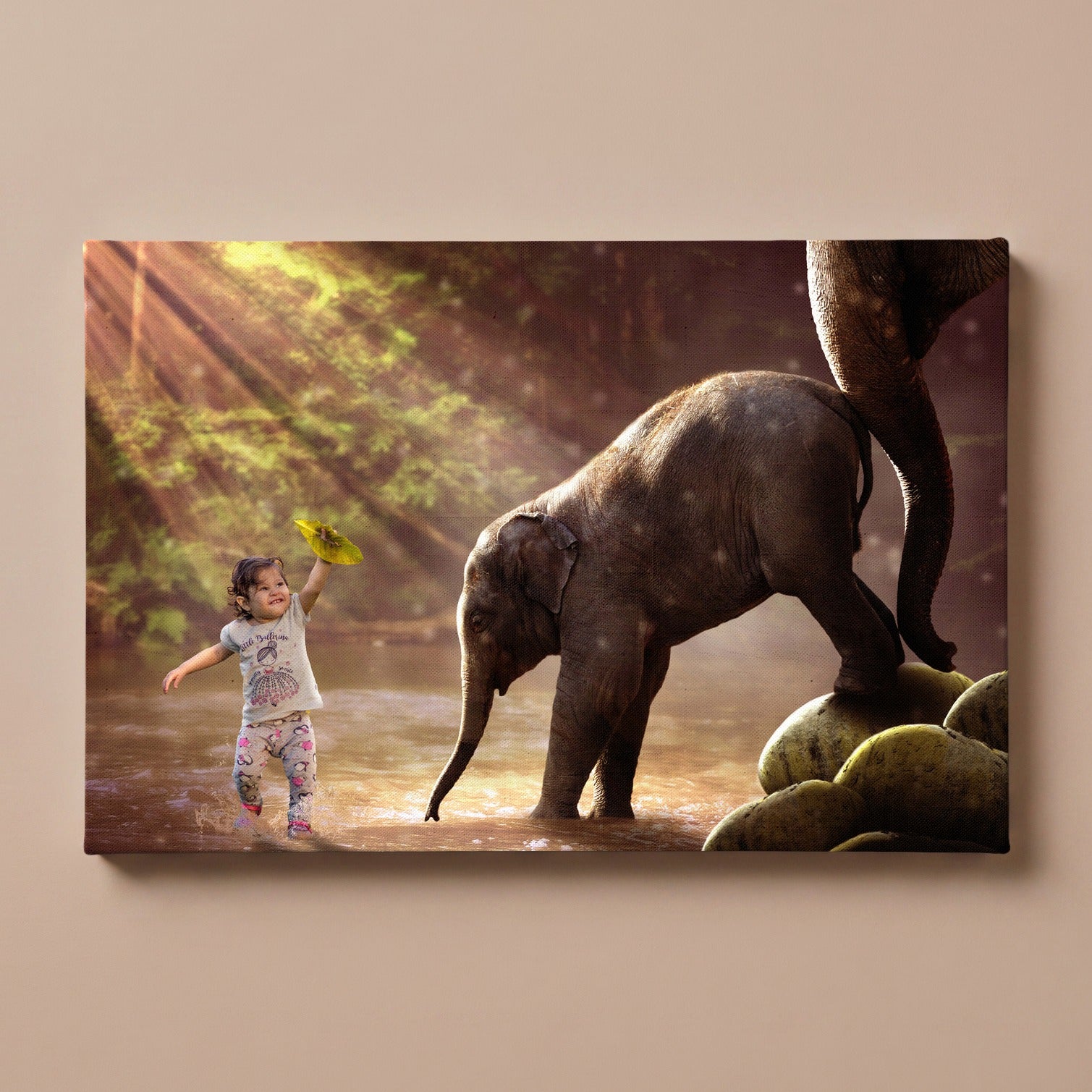 Personalized Baby Elephant portrait canvas